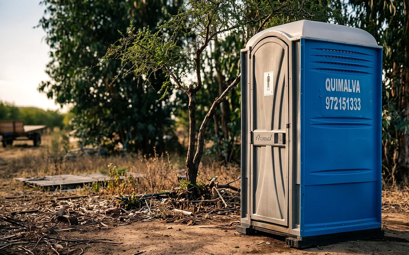 Baño químico estándar azul de Quimalva instalado en terreno